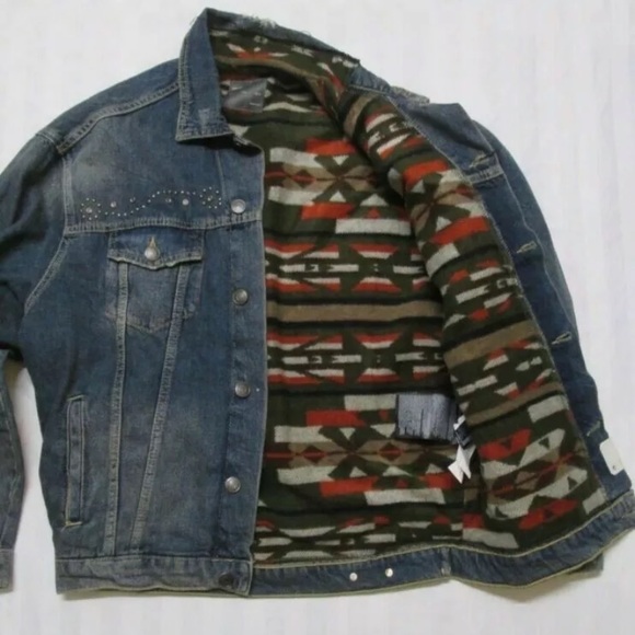 ZARA MAN Studded Western Aztec Denim Jacket L - Picture 5 of 7